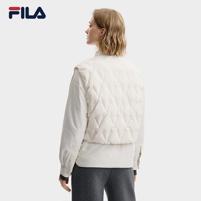 Fila White Minimalist Literary Warm Comfortable Woven Two-Piece Down Jacket Women Outerwear F11W543903FWT