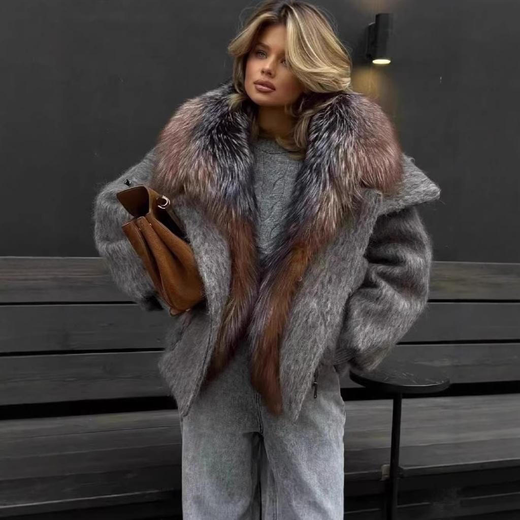 Winter explosion fox fur jacket big fur collar short thermal goose down jacket women