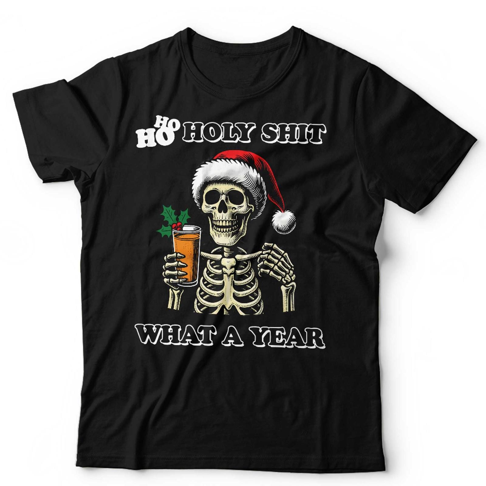 Funny Christmas T Shirt Mens Womens Tees Top Unisex Ho Ho Holy Sh*t Adult Humour Skeleton Gothic XL