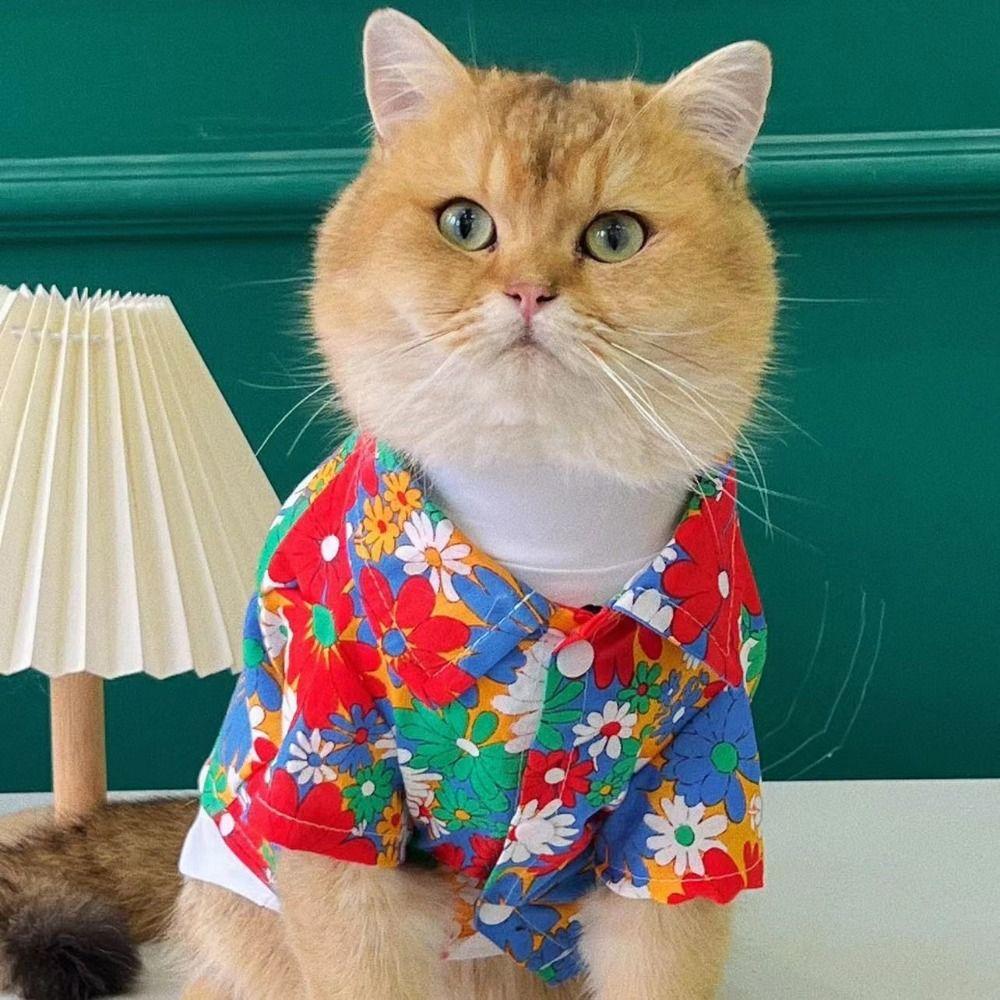 

Comfortable Dog Short Sleeves Flower Pattern Cat Clothes Fashionable Pet Shirts Pet Supplies XS