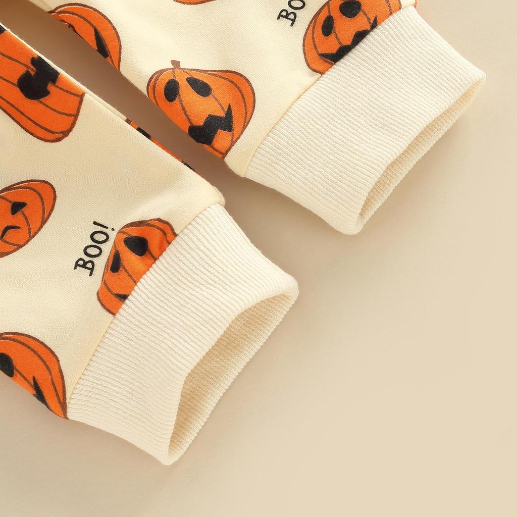 Baby Boys Girls Halloween Outfits Long Sleeve O Neck Pumpkin Print Tops + Gray Drawstring Pants