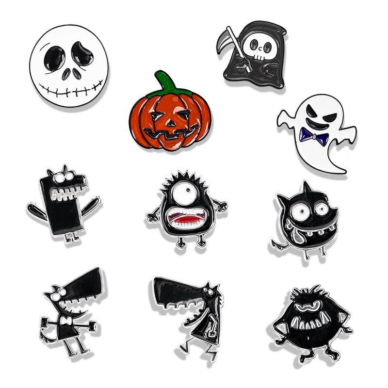 Popular Series Brooch Pumpkin Skull Ghost Alloy Oil Drip Metal Cartoon Punk Horror Badge