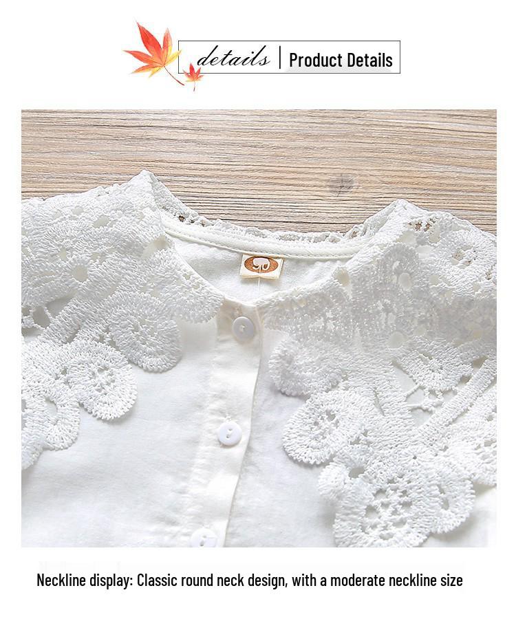 2022 Girls' Long Sleeve Lace White Shirt - Casual Spring Toddler & Student Apparel