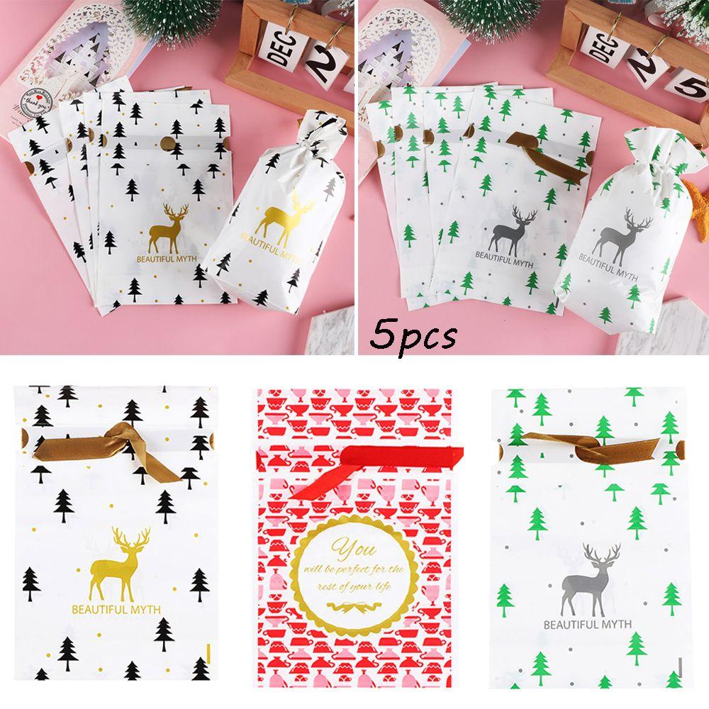 

5pcs Kids Santa Claus Handmade Soap Cookies Drawstring Gift Bags Candy Package Christmas Decor A