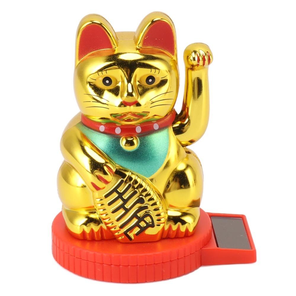 White & Gold & Black Solar Waving Lucky Cat Home & Hallway Display золотой