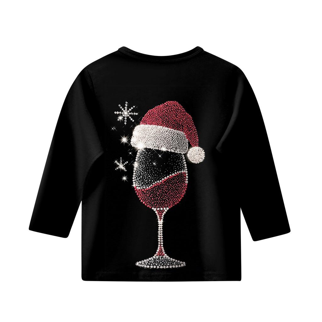 Vánoční potisk Topy pro dospívající dívky 5-16 let Kulatý výstřih 3/4 rukávy Trička Trendy topy Outfit Trička