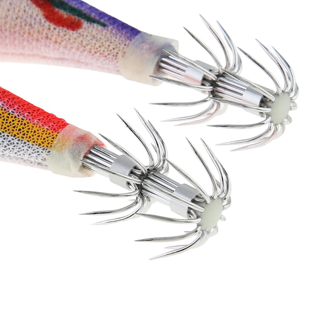 10pcs Luminous Wooden Shrimp Jig Fishing Lures Artificial Bait 15g/19g Jigging Lure with Bag, 3.0 / 3.5 Hooks