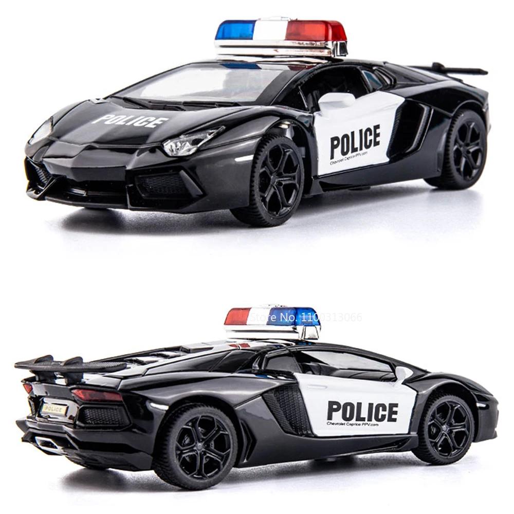 1:32 Lambor LP740 Toy Police Cars Alloy Diecast Models with Light Sound Pull Back Miniature Vehicles for Boys Educational Toys
