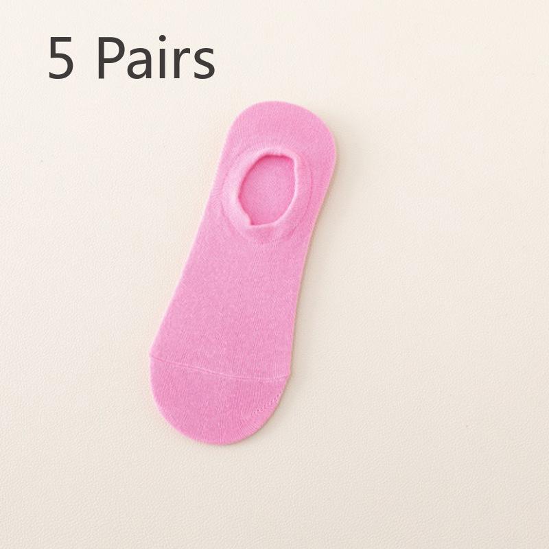 5 Pairs of Spring and Summer Shallow Women's Boat Socks Candy-coloured Invisible Socks Silicone Non-slip Anti-falling Heel Leisure Cotton Socks Tide