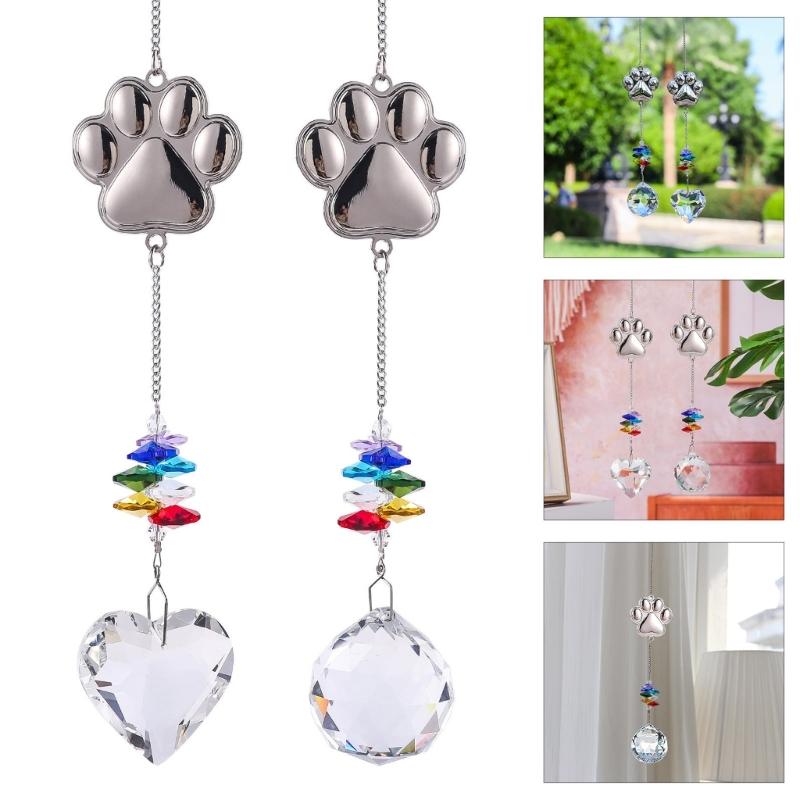 Crystal Pet Memorial Suncatchers Metal Alloys Cats Dog Paws Design Pendant Home Decoration Window Hanging Ornament Gift