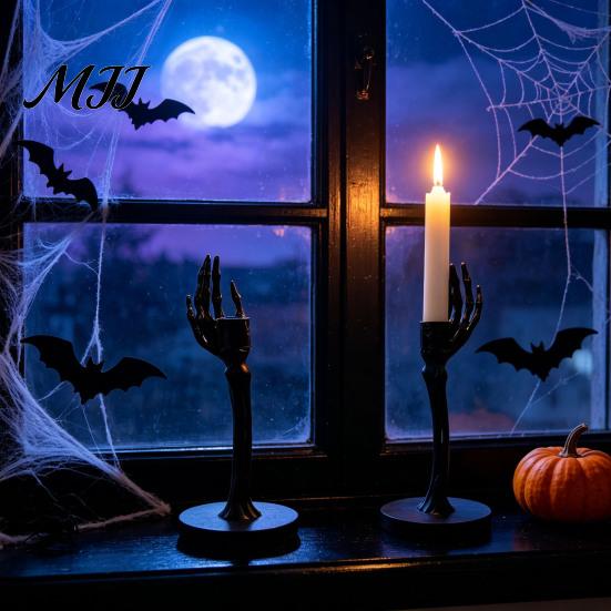 Resin Craft Ornament for Garden Gothic Candle Holder, Spooky Skeleton/Skeleton Hand Taper Skeleton Holder Candlestick Decoration Halloween Dining