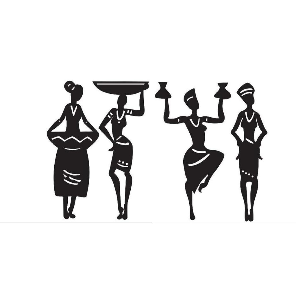 Set of 4 African Tribal Women Wall Decor – Black Laser-Cut MDF & Solid Pine Wood Ethnic Wall Art