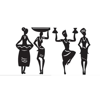 Set of 4 African Tribal Women Wall Decor – Black Laser-Cut MDF & Solid Pine Wood Ethnic Wall Art