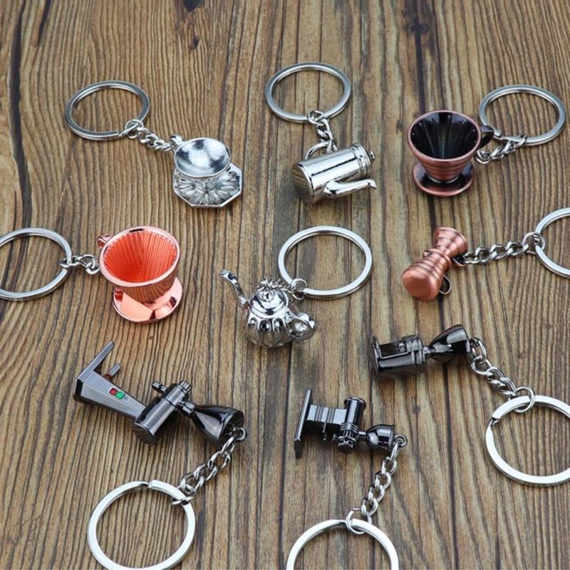 Unique Coffee Machine Filter Handle Keychain Fashion Metal Key Ornament Bag Charm Present for Coffee Aficionados
