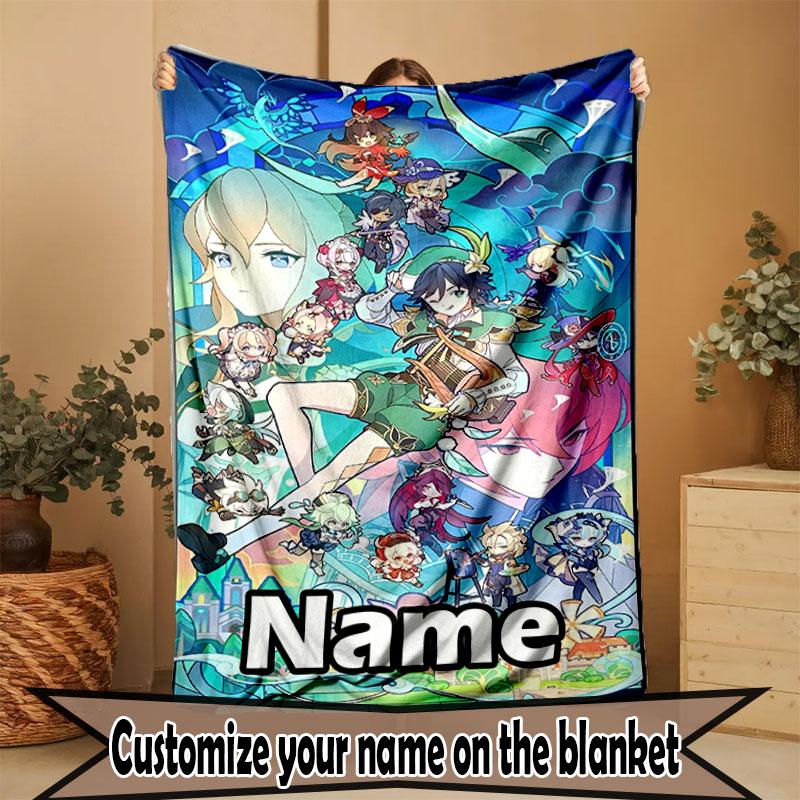Custom Name Personalized Genshin Impact Print Blanket, Home Decor, Bedroom, Sofa, Camping, Couch, Gifts for Birthday Christmas