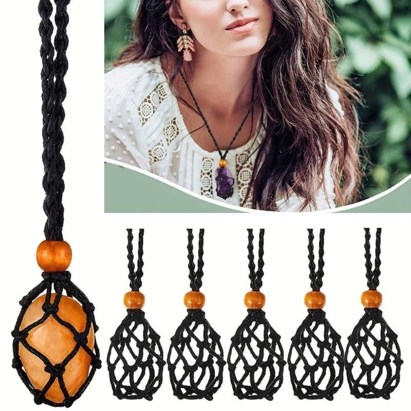 10er-Packung Halsketten mit Anhänger aus Naturstein, Netztasche, einzigartige verstellbare Kordel, Choker zur Präsentation von Kristallen, handgefertigter Schmuck