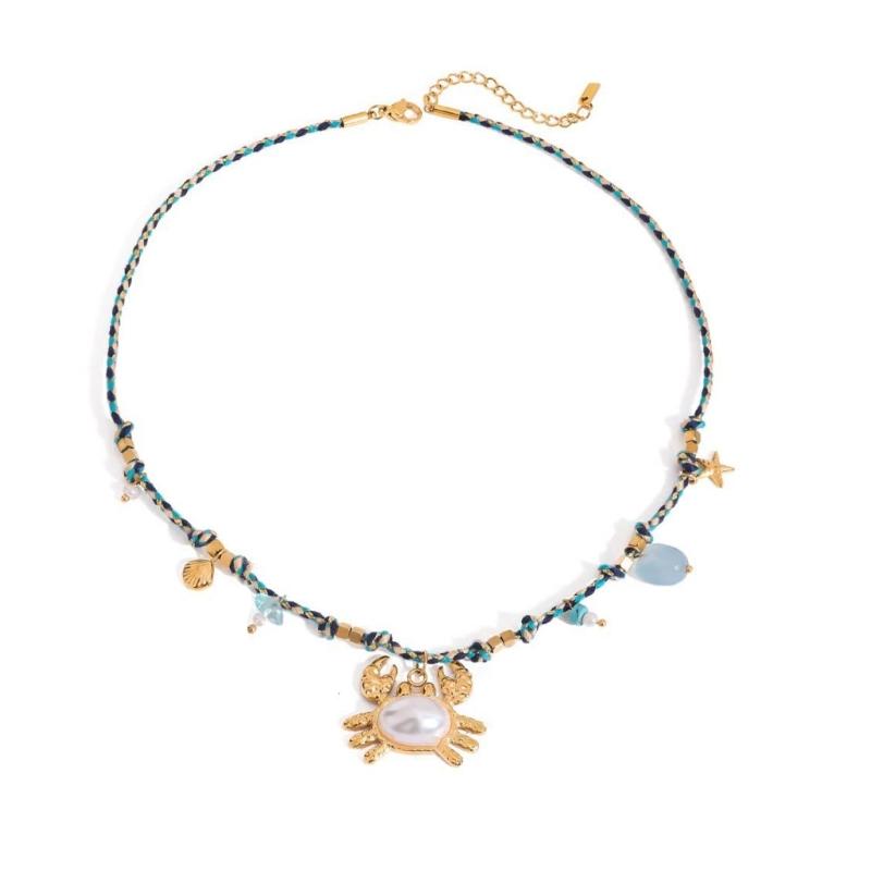 Minimalist Seashells Neckchain Adjustable Length Colorful Rope Stainless Steel Pendant Necklace Casual Wear Jewelry