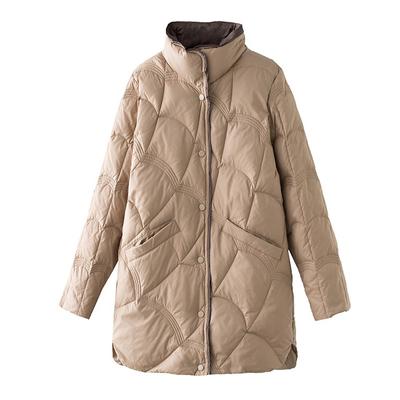 Abrigo de plumón de pato blanco informal, holgado, de un solo pecho, de color liso, manga larga y cuello alto para mujer, fino y ligero, para invierno