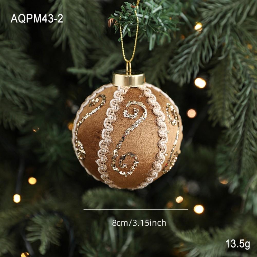 8CM Christmas Tree Ball Hanging Ornaments Foam Cloth Glitter Christmas Ornaments Coffee Christmas Pendants
