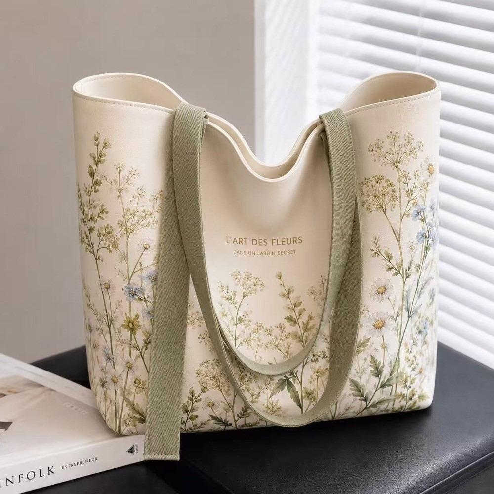 Rd lala Nieuwe Katoenen Canvas Canvas Tote Bag Groene Margrietprint Lichtgewicht Draagtas Duurzaam Schouder Boodschappen Trips