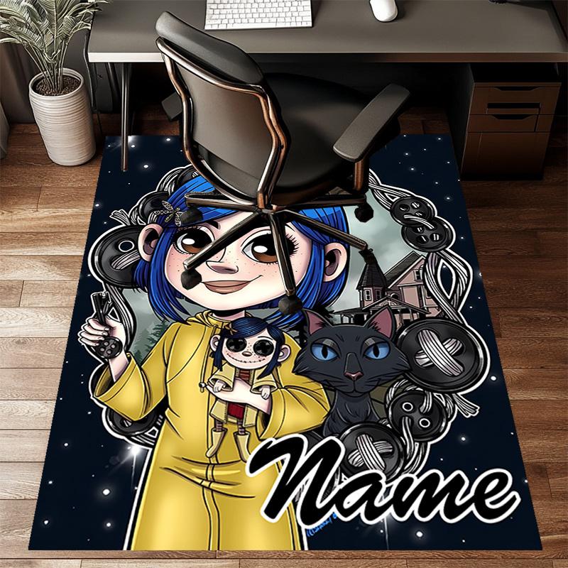 Custom Coraline Mat Personalized Name, Polyester Washable Indoor Entryway Rug, Gift for Christmas, Easter, Thanksgiving Day