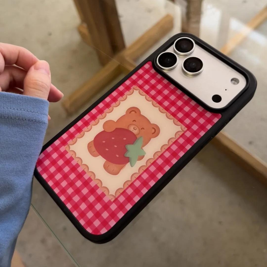 Strawberry biscuits bear for iPhone17Promax mobile phone case Apple 16 matte PC15 cute 14 women 13 IPhone17ProMax