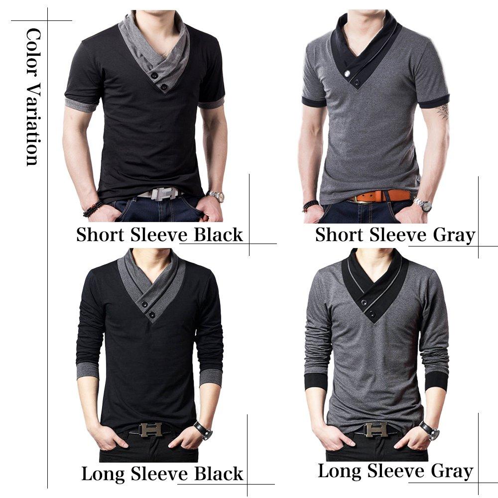 Make 2 Be Slim Short Sleeve with Casual Shirt MF01 Short V-Neck T-Shirt Scarf-Style Detail, (Size 15, Sleeve, Gray, XXXXL)