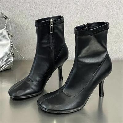 Fashion Women Short Boots Round Toe Thin High Heels Women Boots Spring Autumn Zipper SEXY Designer Ankle Boots Women