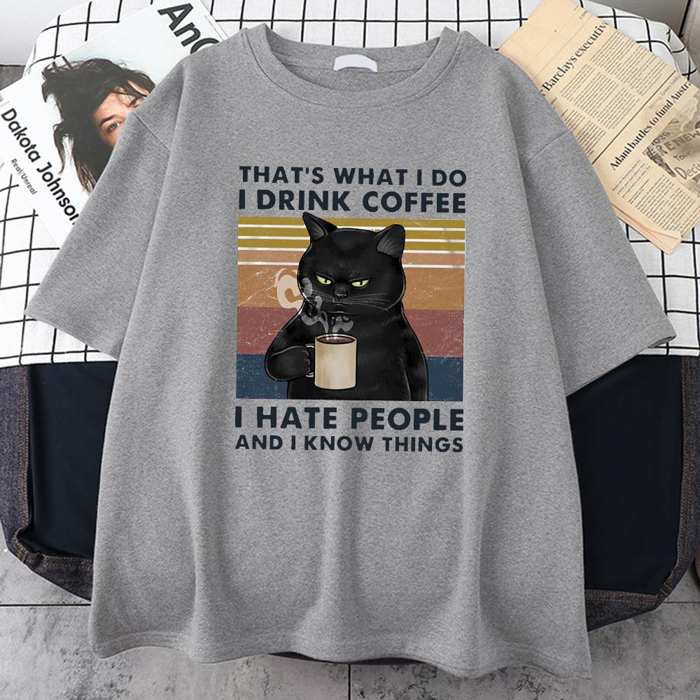 That's What I Do I Drink Coffee Print Mens Cotton Short Sleeve Personality Vintage Tops Oversize T-Shirts Man Clothing