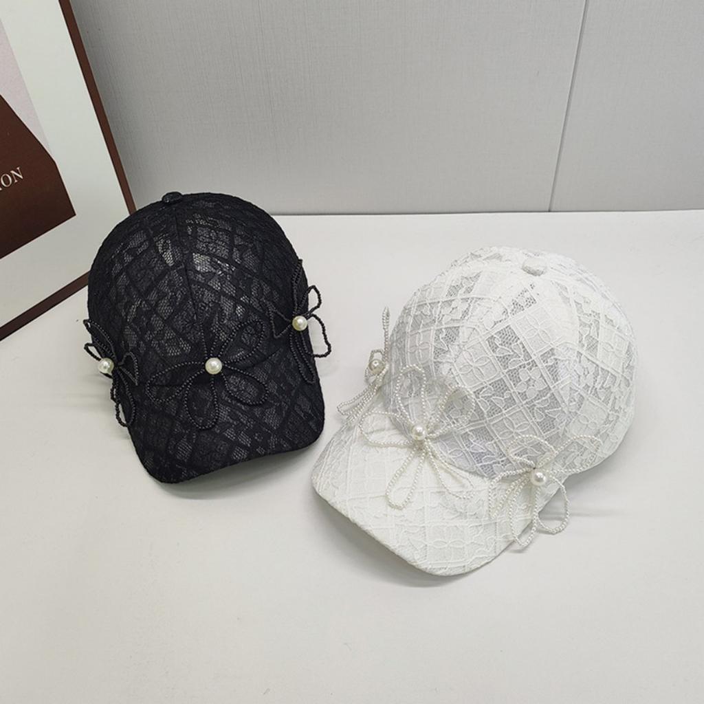Pearl Flower Lace Baseball Cap for Women Girls Fashionable Breathable Adjustable Sun Hat Sweet Kawaii Cute Unstructured Dad Hat