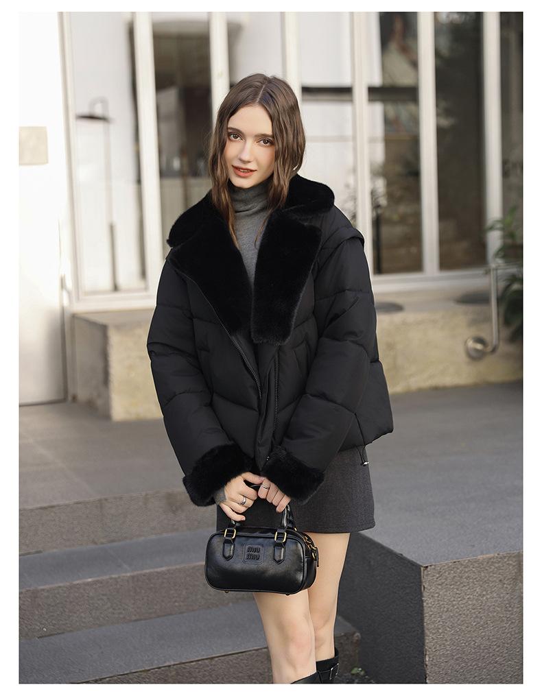 Short Imitation Mink Fur Lapel Cotton-padded Jacket with Detachable Sleeves