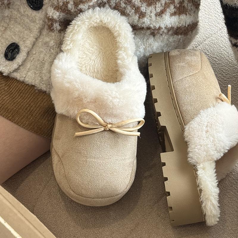Height-increasing Plush Slippers Women's Autumn and Winter New Versatile Plush Thickened Indoor Home Can Wear Warm Cotton Slippers
