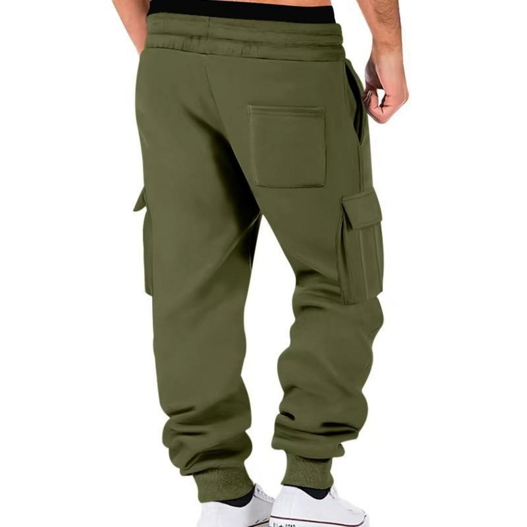 Men's Cargo Pants with Drawstring Waist and Multiple Pockets for Casual Outdoor Wear
