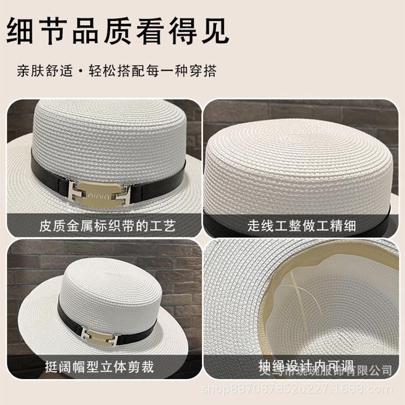 French retro straw hat women's sunshade sunscreen summer hat sun hat belt buckle outdoor woven Hepburn top hat