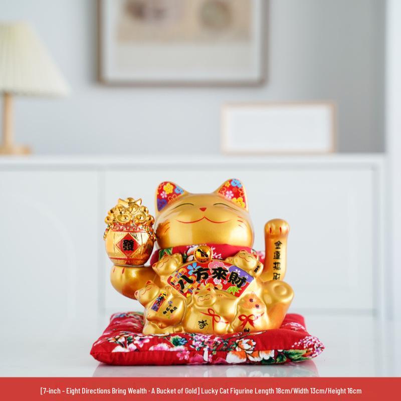 Ceramic Waving Fortune Cat Figurine for Home and Shop Decor