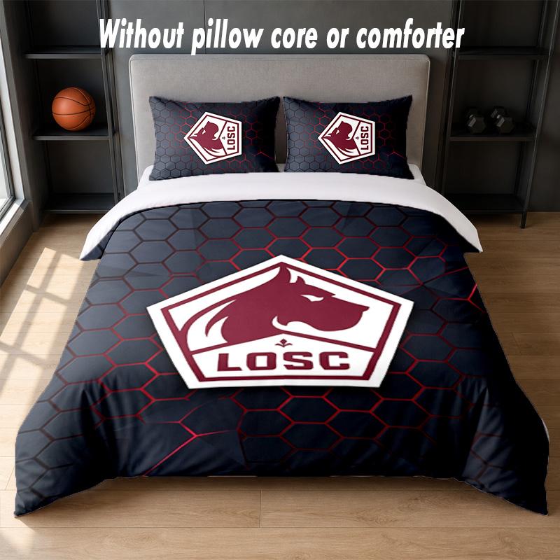 LOSC Lille FC Design Bett Bettwäsche Set 1 Bettbezug + 2 Kissenbezüge Weich Atmungsaktiv Haushalt Bettwäsche