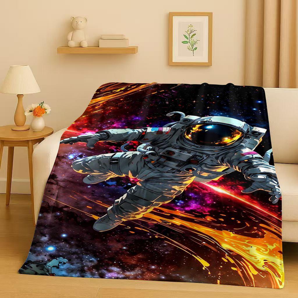 3D Cartoon Astronaut Spaceman Planet Flannel Blanket,Ultra Soft Plush Throw for Home Bedroom Bed Sofa Cover Kid Christmas Gift