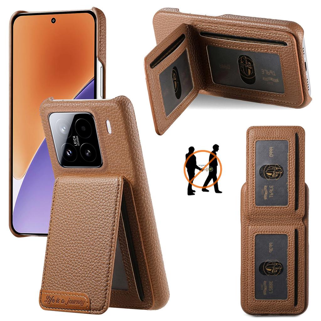 For Xiaomi 15 Case RFID Blocking Card Holder Litchi Texture Leather Back Cover