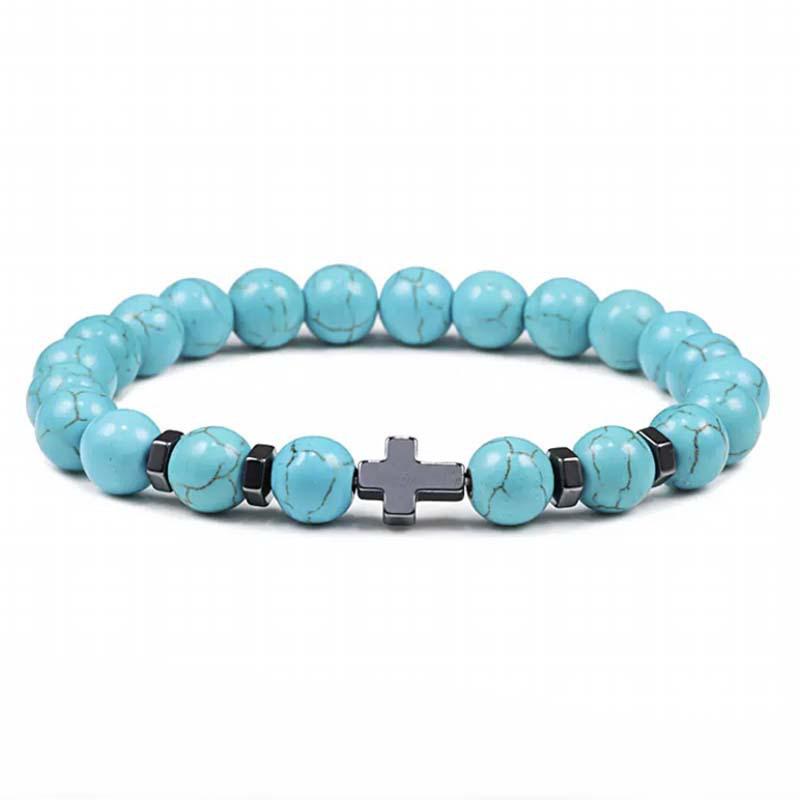 8mm Matt Türkis & Lavastein Perlen Herrenarmband