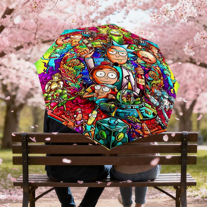1PC Warner Rick_and_Morty Automatic Open/Close Umbrella with Windproof, 75-Rib Sturdy Canopy, Durable Ribs1292A