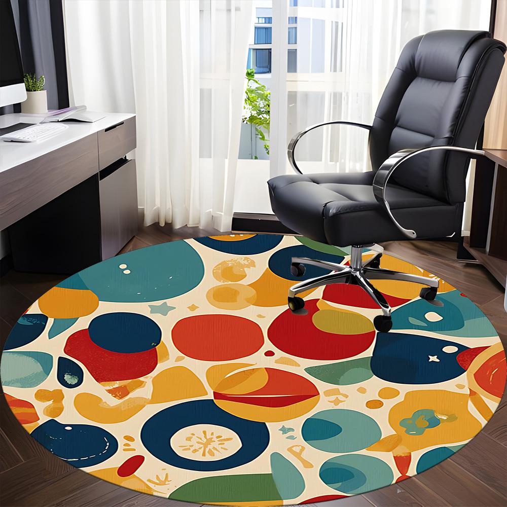 1 Stück Abstrakte bunte Formen Büro Runder Teppich, Matte Geeignet für Büro, Unter Bürostühlen Schlafzimmer Wohnzimmer Heimdekoration, Raumdeko