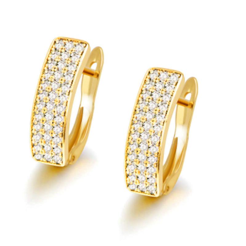 Huitan Koreanische Mode Gepflasterte Zirkonia Creolen für Damen Metall Kupferfarbe/Goldfarbe Einfache Vielseitige Mädchenohrringe Heißer Zirkon
