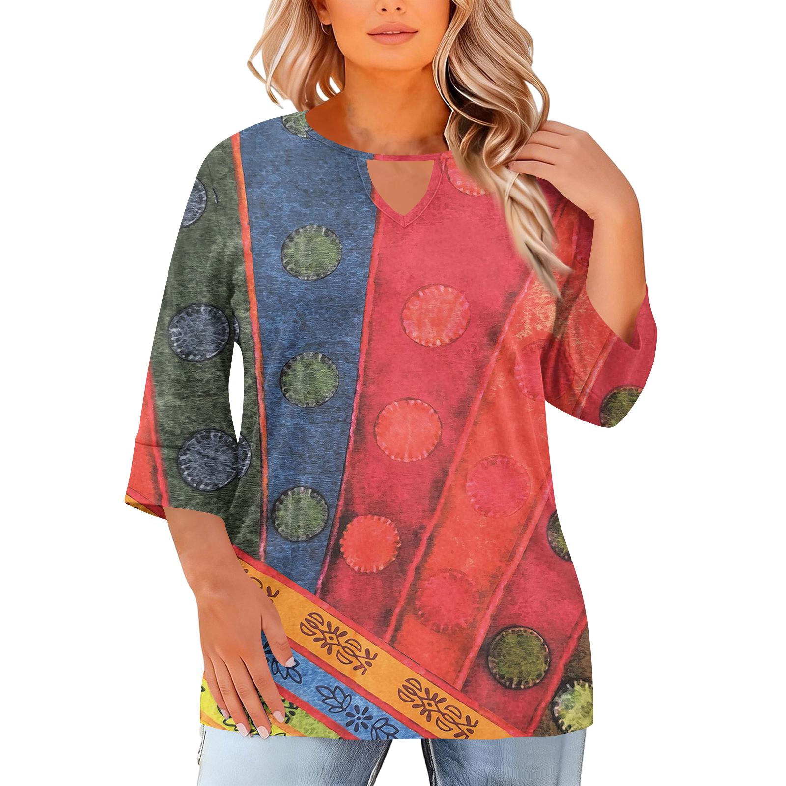 

Women s Fashion Casual Round Neck Three-Quarter Sleeve Oversized Print Top XL