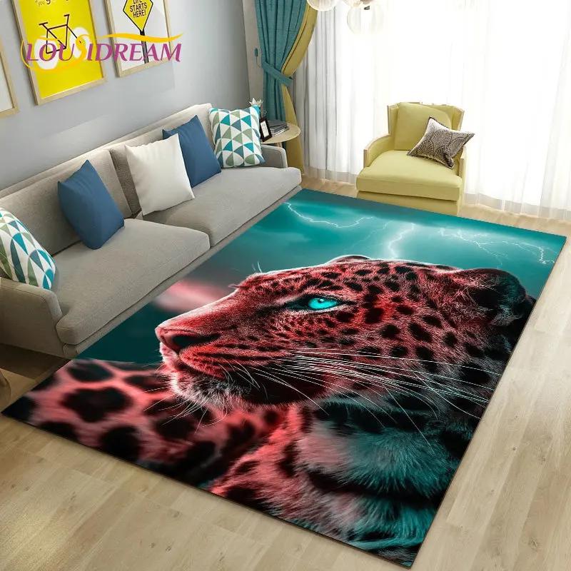 3D Cartoon Dier Luipaard Jachtluipaard Gebiedskleed Tapijt voor Woonkamer Slaapkamer Speelkamer Sofa decoratie huis Antislipkleed Vloermat Zacht