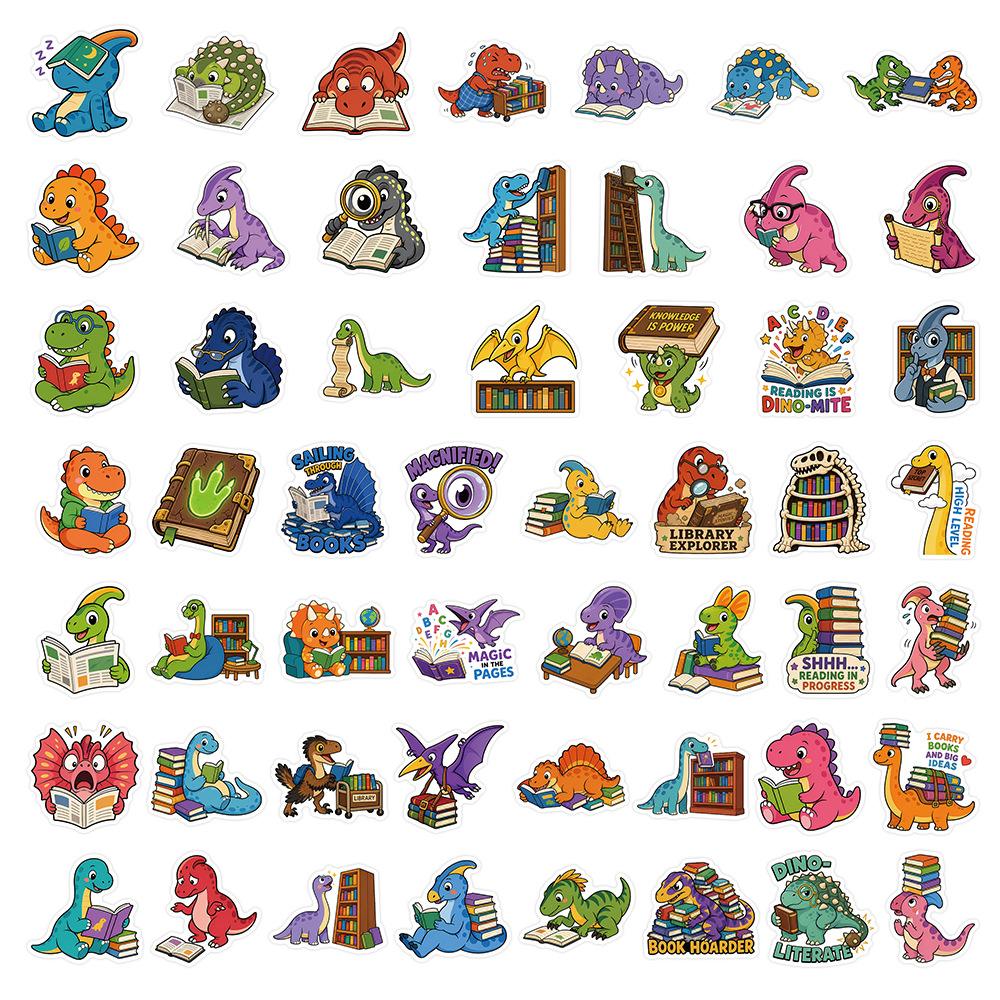10/30/50pcs Cute Funny Dinosaur Reading Stickers Kawaii Animal Cartoon Decals DIY Scrapbook Phone Case Luggage Sticker