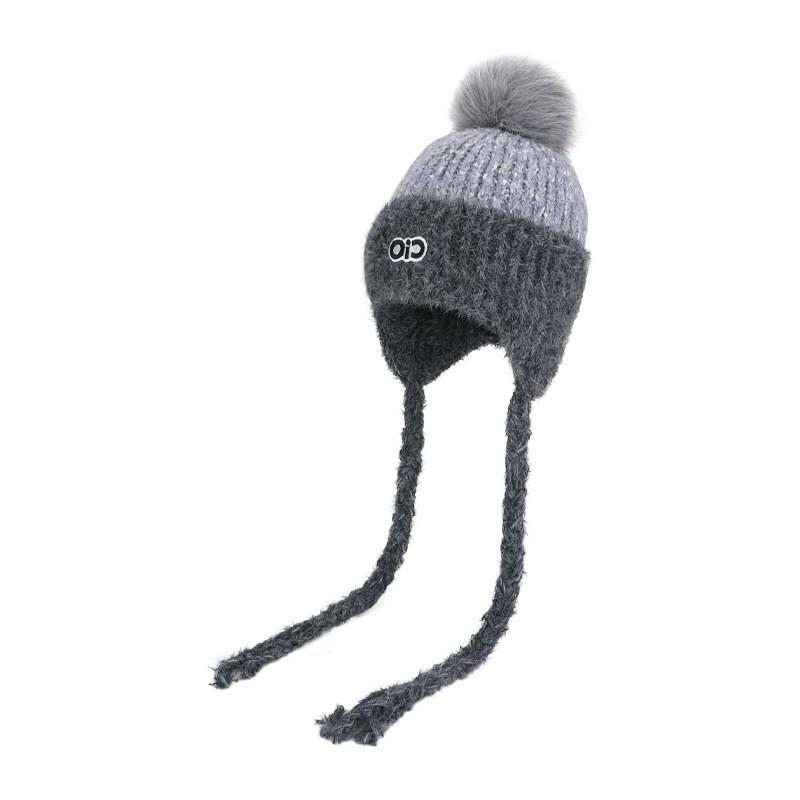 

Knitted Winter Hat For Women Warm Earflap Beanie With Facesmall Design For Casual Fashion сірий колір