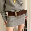 Y2k Rivet Waist Belt Pin Buckle Ultra-wide Waistband Women Coat Skirt Decoration