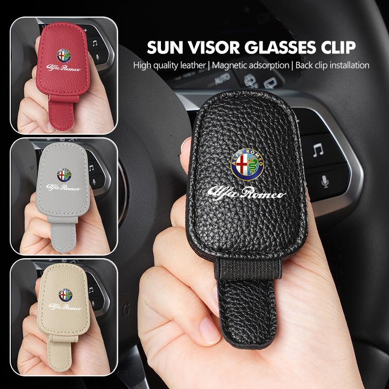 AGW1 Magnetic Car Glasses Holder Sunshade Platep Card Ticket Clip For Alfa Romeo 159 Giulietta Giulia 147 Mito 156 159 166 GT Stelvio