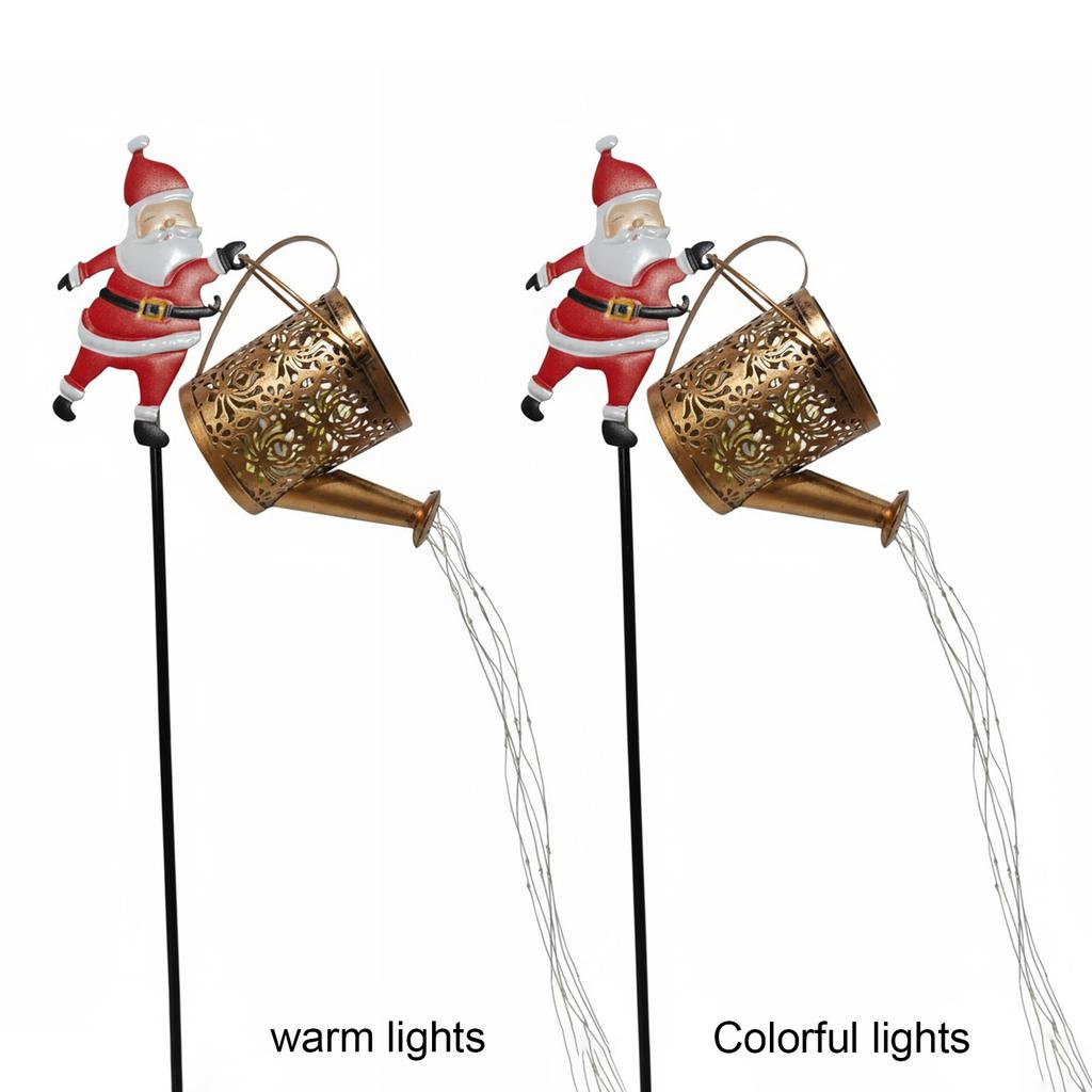 Solar Santa Claus Watering Can with LED Light Garden Lawn Christmas Lights for Outside Patio Yard Christmas Gardening Gifts