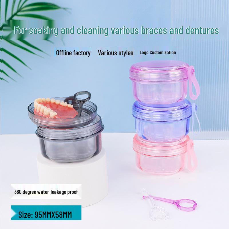 Large Capacity Denture Cleaning and Storage Box with Food Grade Retainer Soaking and Drain Feature